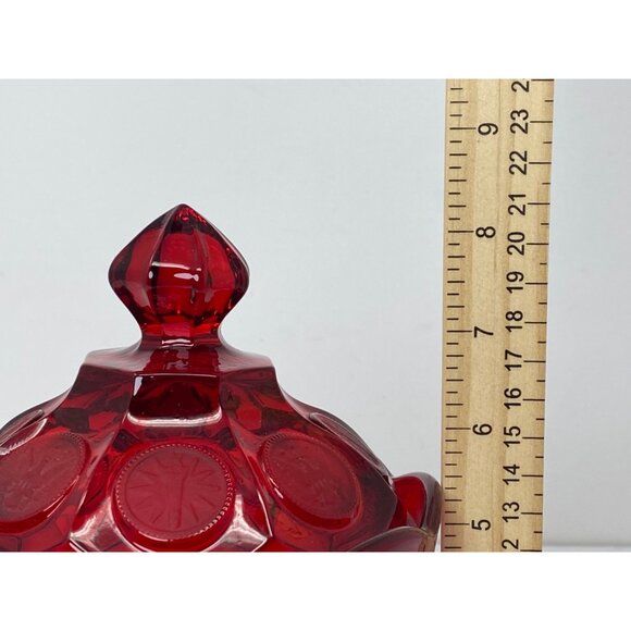Vintage Fostoria Wedding Bowl with Lid Coin Glass Ruby Red 8 1/4" - Picture 10 of 10